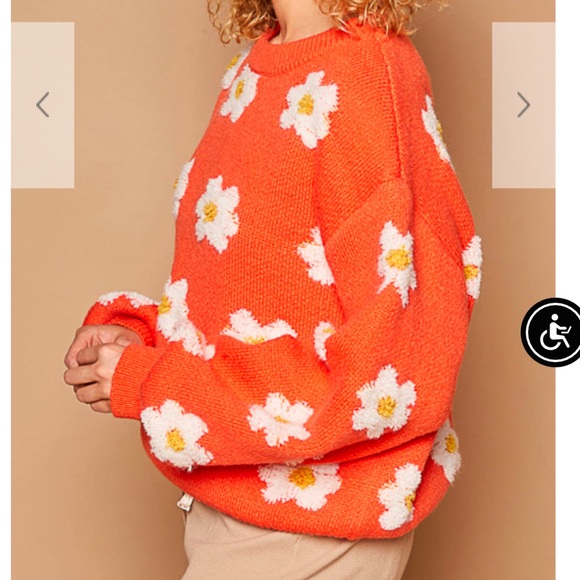 POL Orange & White Daisy Balloon Sleeve Sweater - Picture 3 of 3
